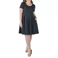 24seven Comfort Apparel Womens Short Sleeve Plus Fit + Flare Dress