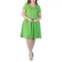 24seven Comfort Apparel Womens Plus Short Sleeve Fit + Flare Dress