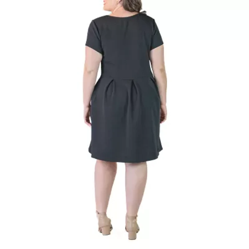 24seven Comfort Apparel Womens Short Sleeve Plus Fit + Flare Dress
