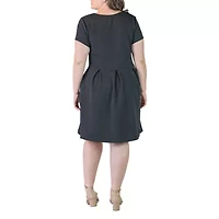 24seven Comfort Apparel Womens Short Sleeve Plus Fit + Flare Dress