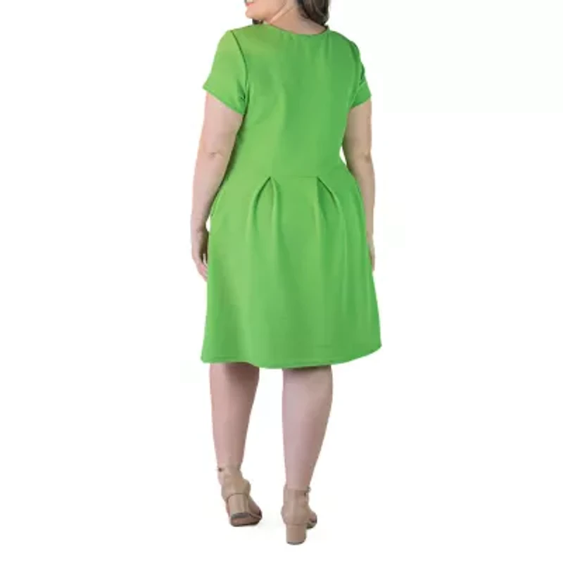 24seven Comfort Apparel Womens Plus Short Sleeve Fit + Flare Dress