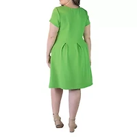 24seven Comfort Apparel Womens Plus Short Sleeve Fit + Flare Dress