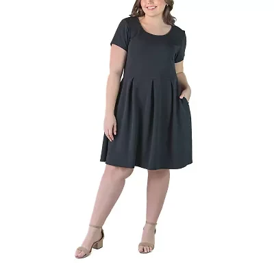 24seven Comfort Apparel Womens Short Sleeve Plus Fit + Flare Dress