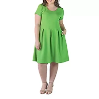 24seven Comfort Apparel Womens Plus Short Sleeve Fit + Flare Dress