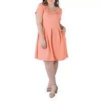24seven Comfort Apparel Womens Plus Scoop Neck Short Sleeve Fit + Flare Dress