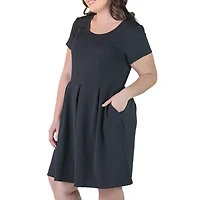 24seven Comfort Apparel Womens Short Sleeve Plus Fit + Flare Dress