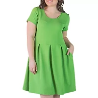 24seven Comfort Apparel Womens Plus Short Sleeve Fit + Flare Dress