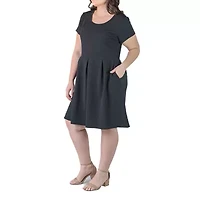24seven Comfort Apparel Womens Short Sleeve Plus Fit + Flare Dress
