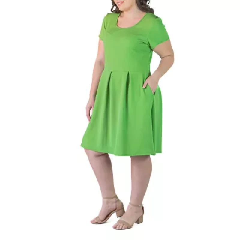 24seven Comfort Apparel Womens Plus Short Sleeve Fit + Flare Dress