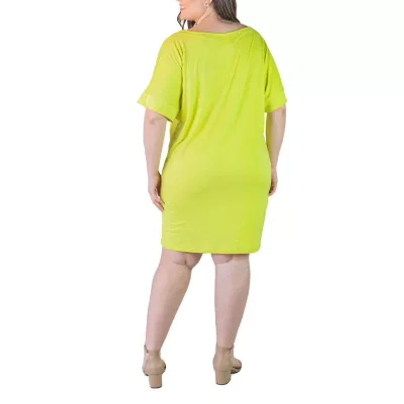 24seven Comfort Apparel Womens Plus Short Sleeve A-Line Dress