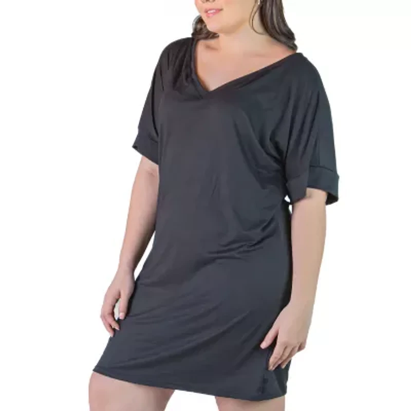 24seven Comfort Apparel Womens Short Sleeve Plus A-Line Dress