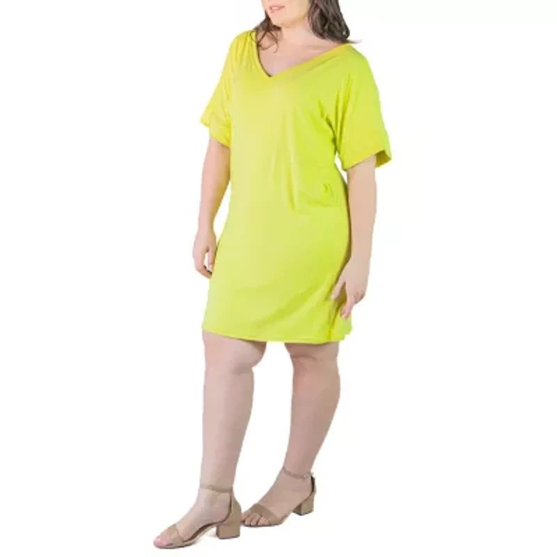 24seven Comfort Apparel Womens Plus Short Sleeve A-Line Dress