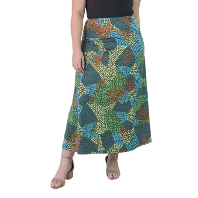 24seven Comfort Apparel Womens Mid Rise Long Plus A-Line Skirt
