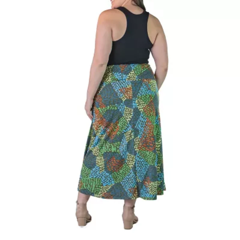 24seven Comfort Apparel Womens Mid Rise Long Plus A-Line Skirt