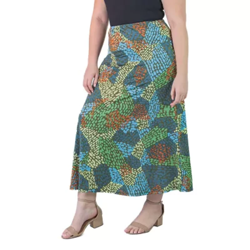 24seven Comfort Apparel Womens Mid Rise Long Plus A-Line Skirt