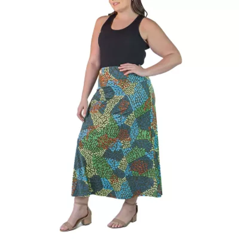 24seven Comfort Apparel Womens Mid Rise Long Plus A-Line Skirt