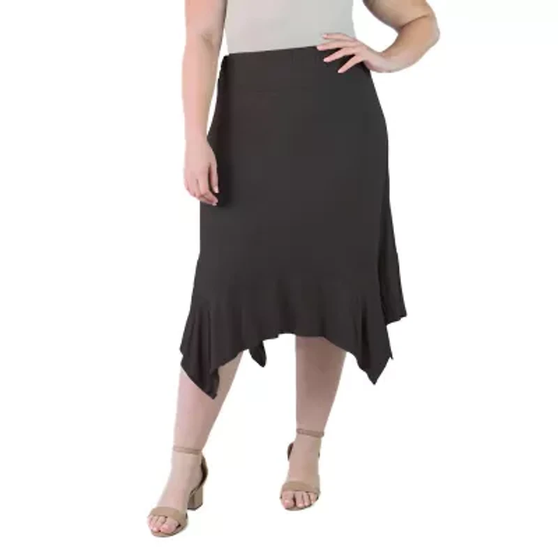 24seven Comfort Apparel Womens Mid Rise Midi Plus A-Line Skirt