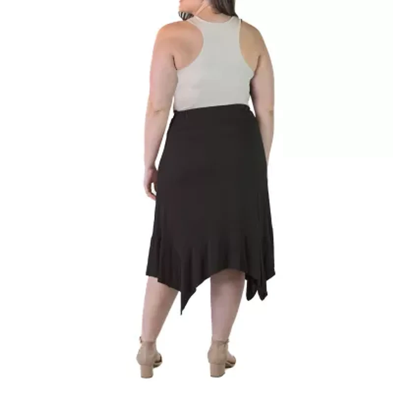 24seven Comfort Apparel Womens Mid Rise Midi Plus A-Line Skirt