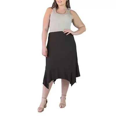 24seven Comfort Apparel Womens Mid Rise Midi Plus A-Line Skirt
