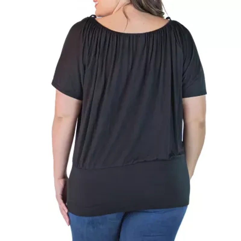 24seven Comfort Apparel Plus Womens Scoop Neck Short Sleeve Tunic Top
