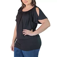 24seven Comfort Apparel Plus Womens Scoop Neck Short Sleeve Tunic Top