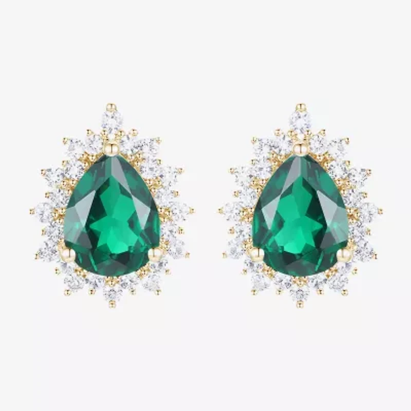 Lab Created Green Emerald 14K Gold Over Silver Sterling Silver 9mm Pear Stud Earrings