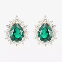 Lab Created Green Emerald 14K Gold Over Silver Sterling Silver 9mm Pear Stud Earrings
