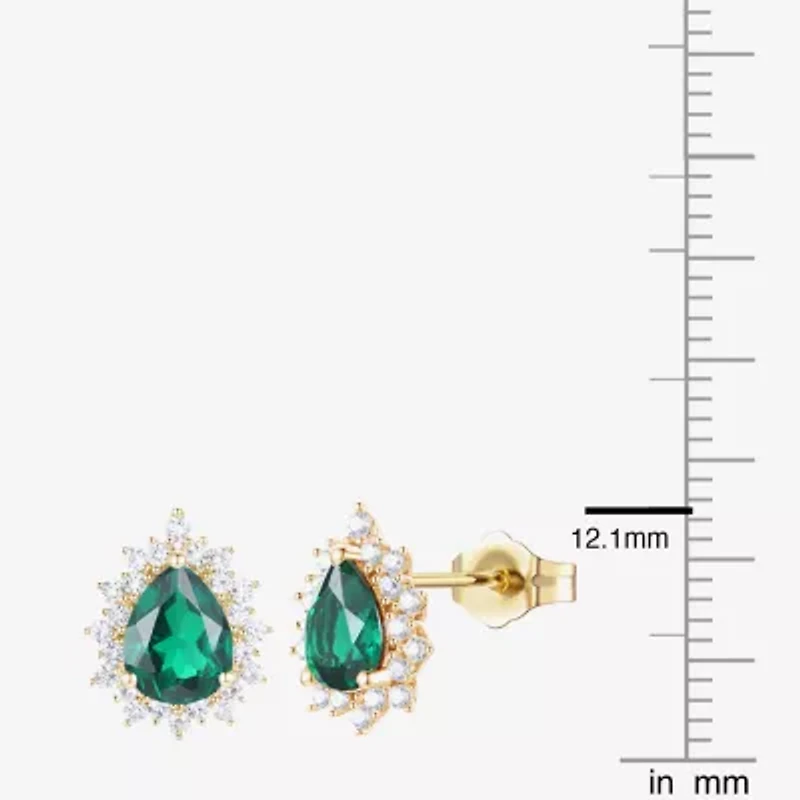 Lab Created Green Emerald 14K Gold Over Silver Sterling Silver 9mm Pear Stud Earrings