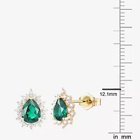 Lab Created Green Emerald 14K Gold Over Silver Sterling Silver 9mm Pear Stud Earrings