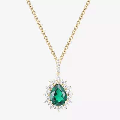 Womens Lab Created Green Emerald 14K Gold Over Silver Sterling Silver Pear 18 Inch Pendant Necklace