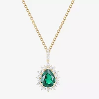 Womens Lab Created Green Emerald 14K Gold Over Silver Sterling Silver Pear 18 Inch Pendant Necklace