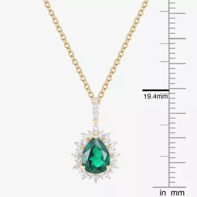 Womens Lab Created Green Emerald 14K Gold Over Silver Sterling Silver Pear 18 Inch Pendant Necklace