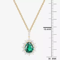 Womens Lab Created Green Emerald 14K Gold Over Silver Sterling Silver Pear 18 Inch Pendant Necklace