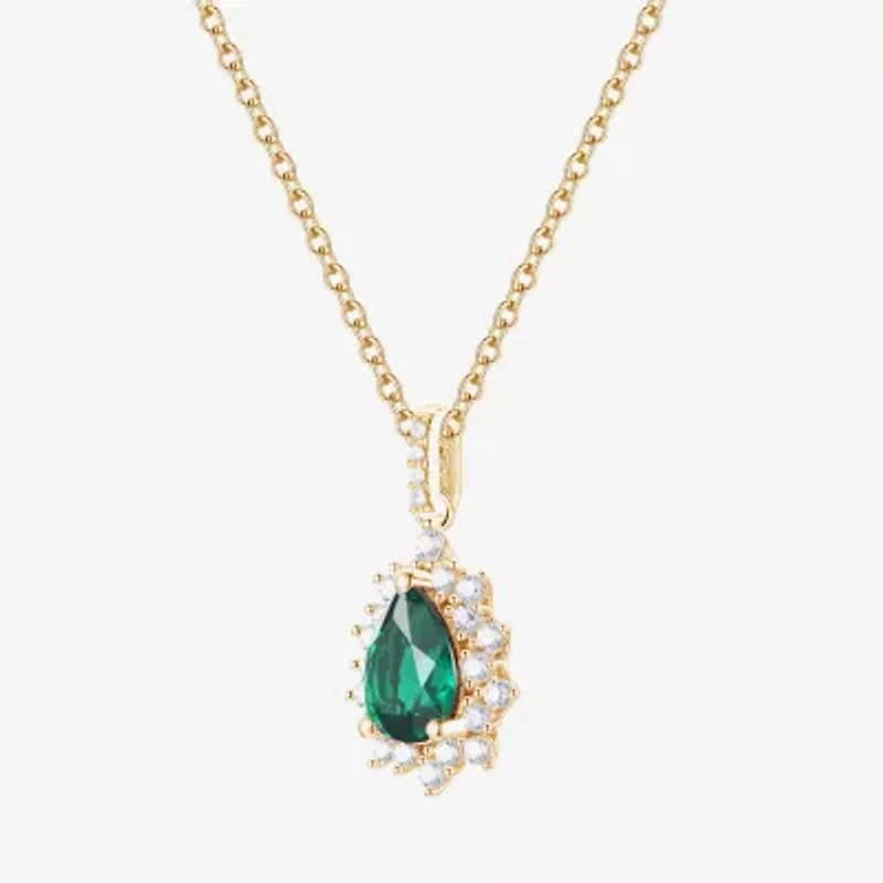 Womens Lab Created Green Emerald 14K Gold Over Silver Sterling Silver Pear 18 Inch Pendant Necklace