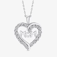 "Mom" Womens 1/4 CT. T.W. Lab Grown White Diamond Sterling Silver Heart 18 Inch Pendant Necklace
