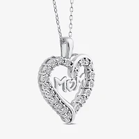 "Mom" Womens 1/4 CT. T.W. Lab Grown White Diamond Sterling Silver Heart 18 Inch Pendant Necklace