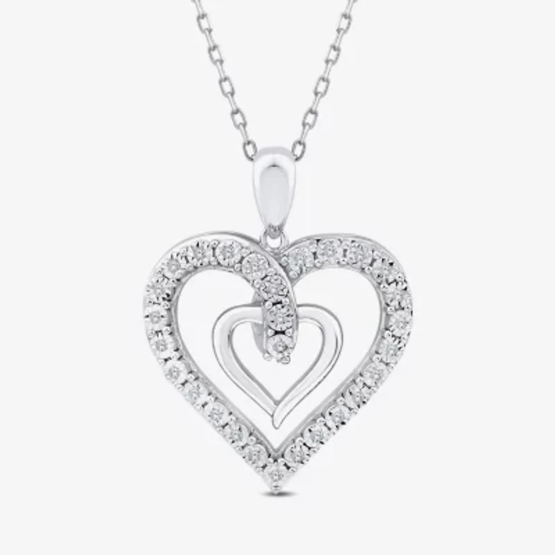 (H Womens 1/10 CT. T.W. Lab Grown White Diamond Sterling Silver Heart 18 Inch Pendant Necklace