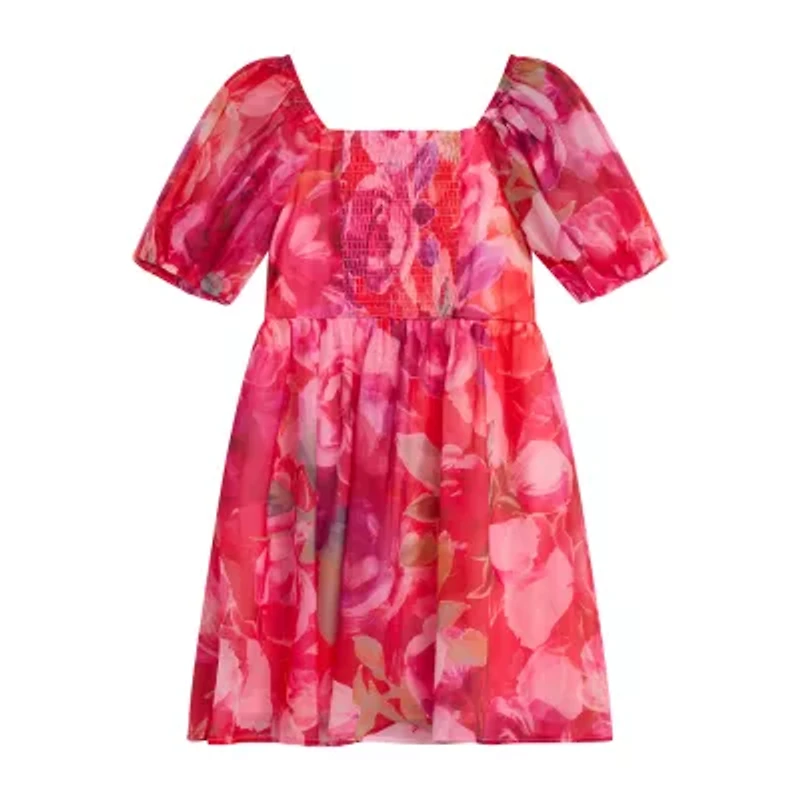 Byer California Big Kid Girls Short Sleeve Puffed A-Line Dress