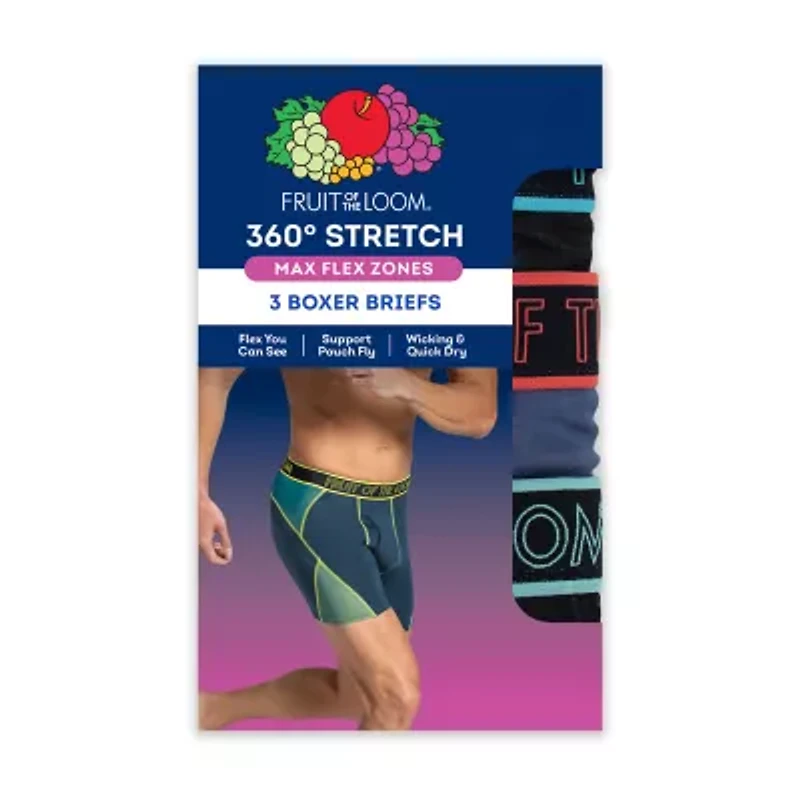 Fruit of the Loom Premium 360 Stretch Max Flex Zones Mens 3 Pack Support Pouch Boxer Briefs Stj3mf1