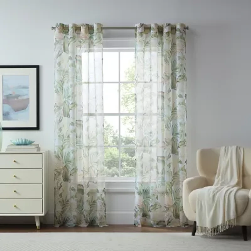 Liz Claiborne Lisette Printed Grommet Top Sheer Single Curtain Panel