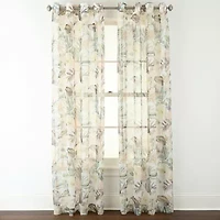 Liz Claiborne Lisette Printed Grommet Top Sheer Single Curtain Panel