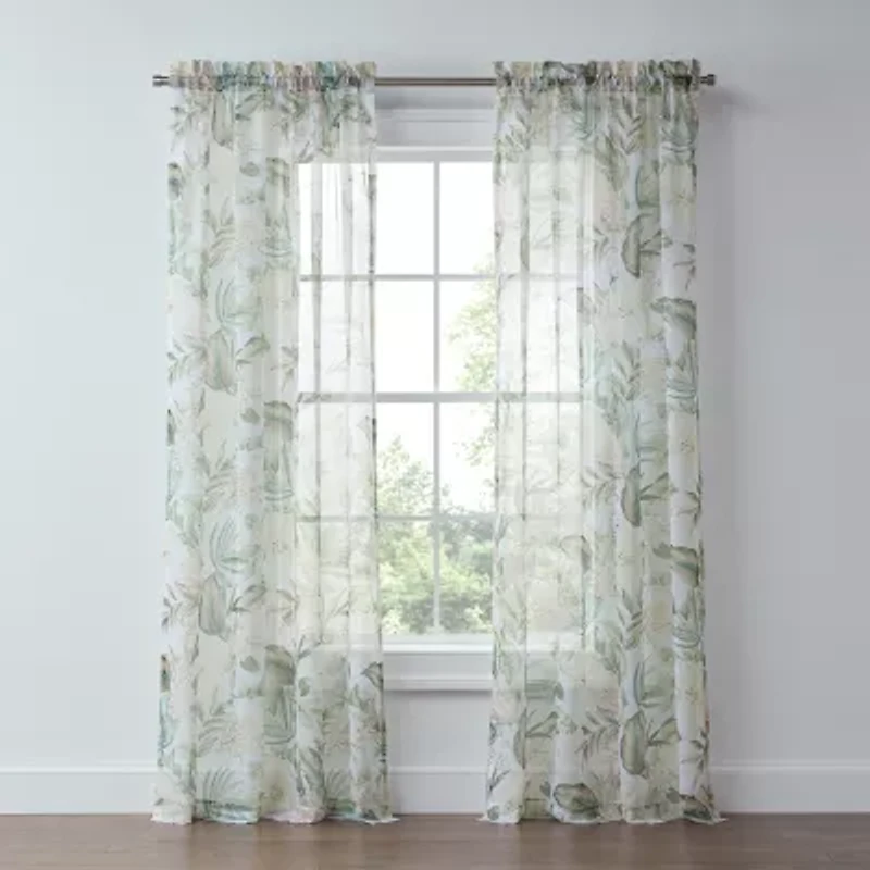 Liz Claiborne Lisette Printed Grommet Top Sheer Single Curtain Panel