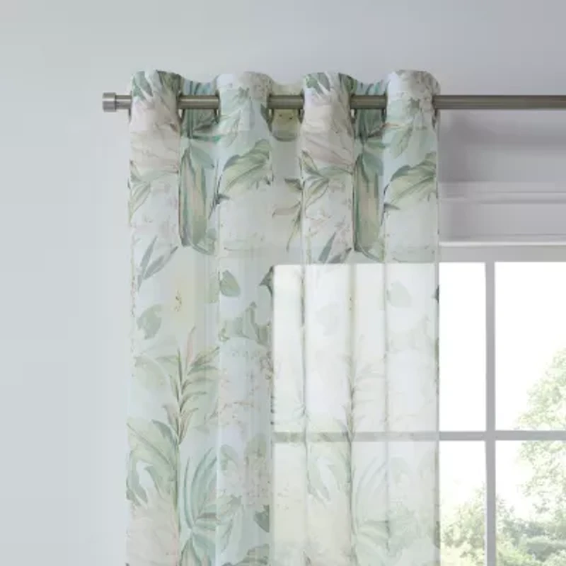 Liz Claiborne Lisette Printed Grommet Top Sheer Single Curtain Panel