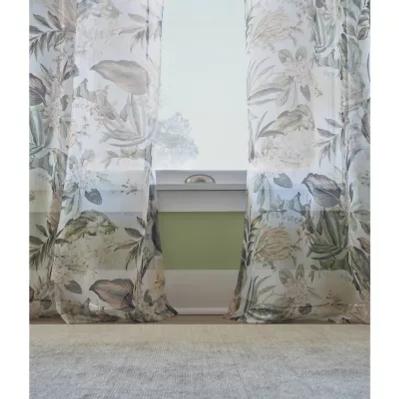 Liz Claiborne Lisette Printed Rod Pocket Sheer Single Curtain Panel