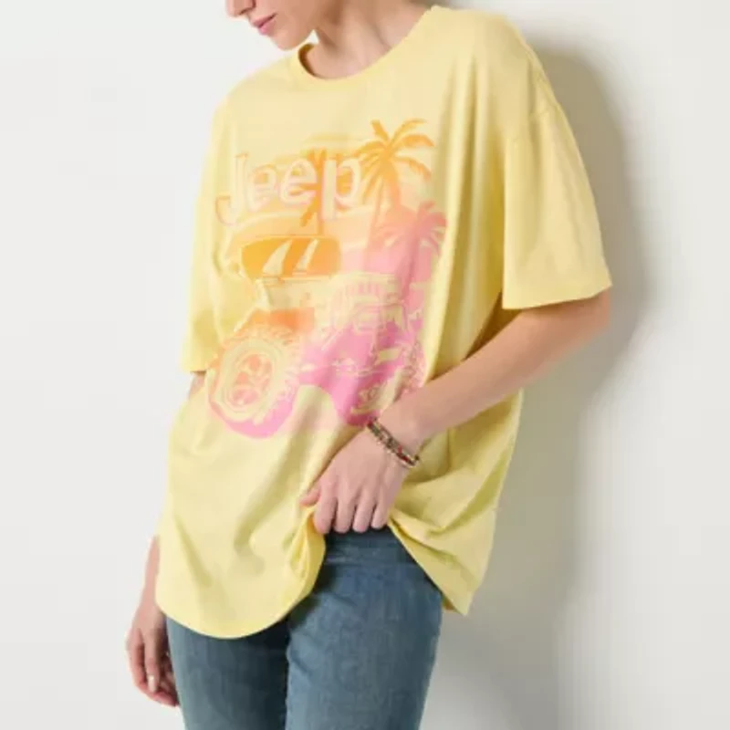 New World Jeep Summer Oversized Tee Womens Crew Neck Short Sleeve Loose Fit Juniors Graphic T-Shirt
