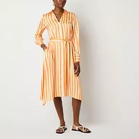 Worthington Womens Long Sleeve Striped Shirt Dress