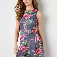 Melonie T Womens Belted Sleeveless Floral Evening Gown