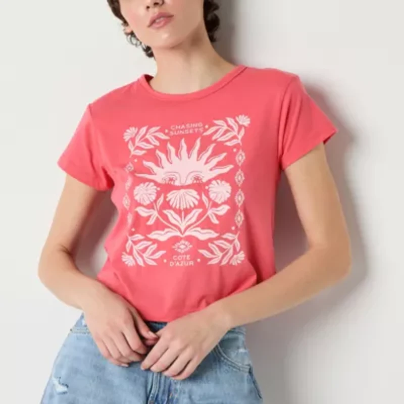 Arizona Womens Juniors Short Sleeve Graphic T-Shirt