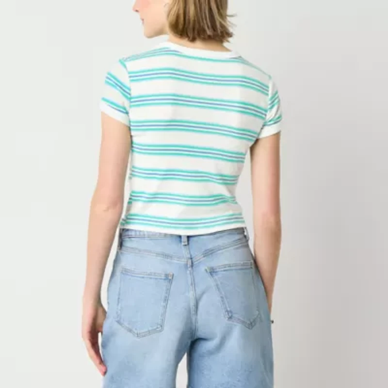 Arizona Stripe Womens Crew Neck Short Sleeve Juniors T-Shirt