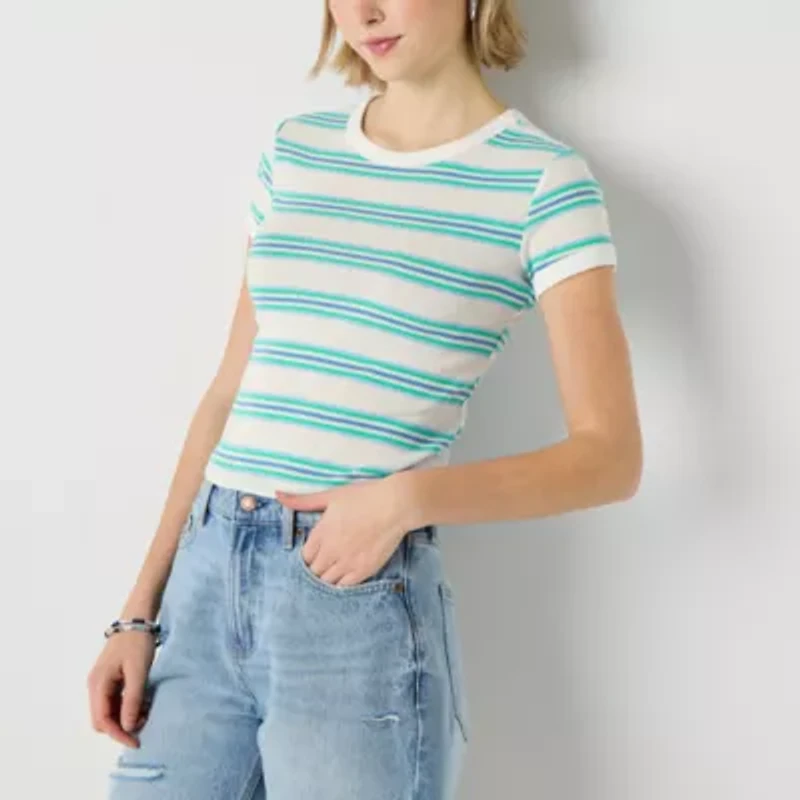 Arizona Stripe Womens Crew Neck Short Sleeve Juniors T-Shirt